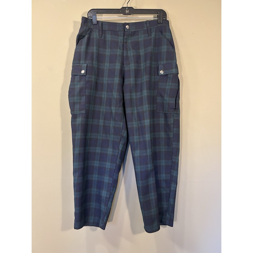 Vtg Lip Service Pants Barrel Leg Punk Crop Sz 35x26 Tartan Plaid Goth Skater